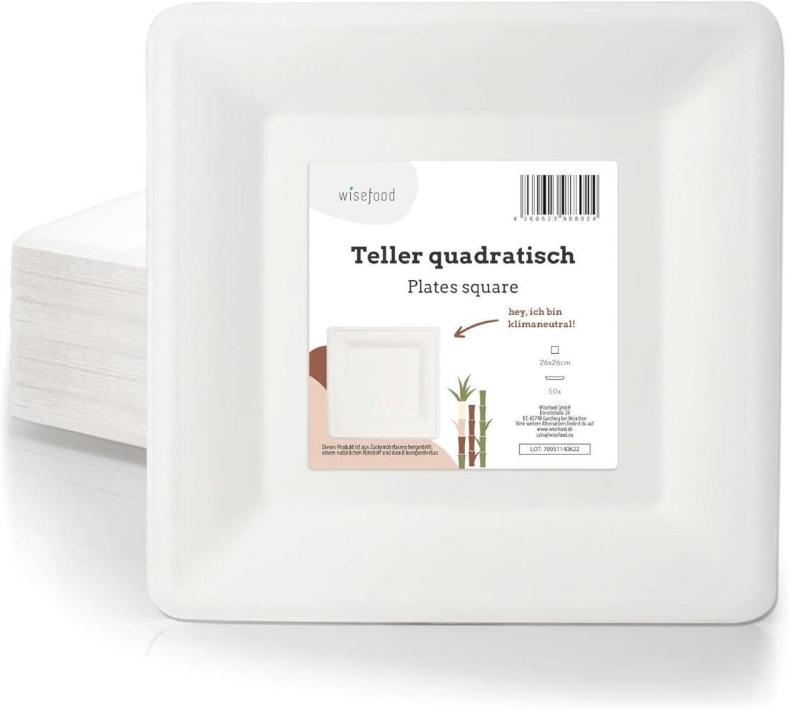 wisefood Einwegteller Zuckerrohr Teller - quadratisch 26 cm Bagasse, (50 St) Bild 1