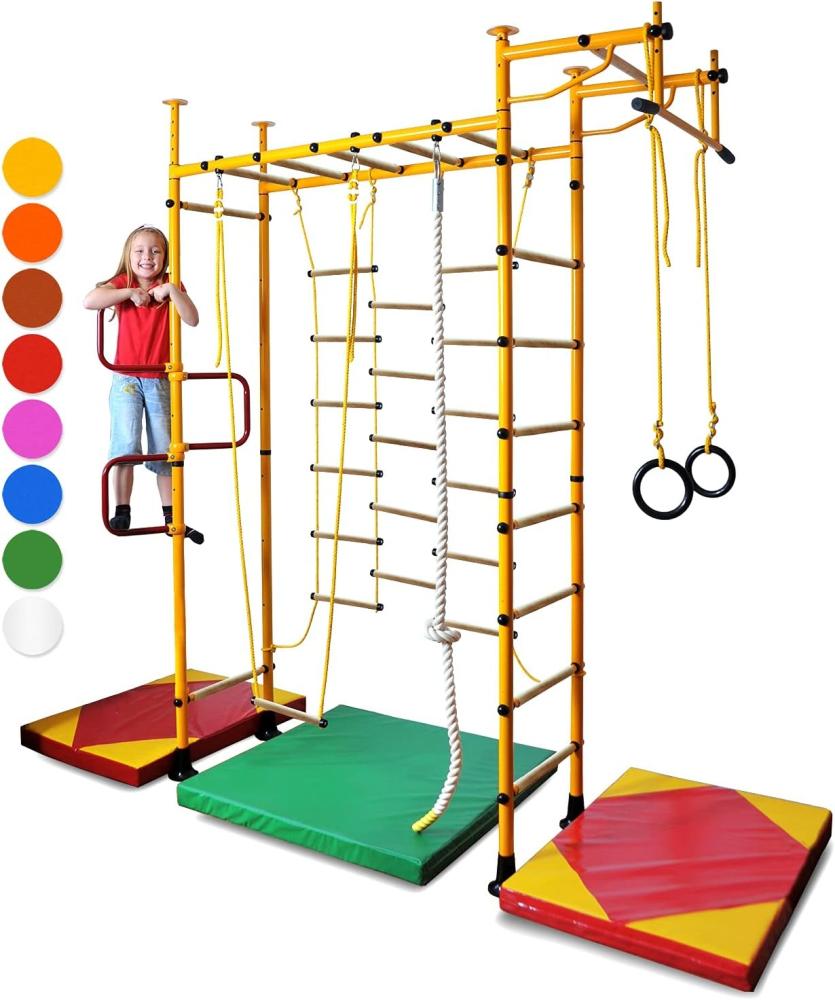 NiroSport Sprossenwand für Kinderzimmer M3 aufbau ohne bohrungen Made in Germany Holzsprossen Gelb Raumhöhe 200 - 250 cm Bild 1