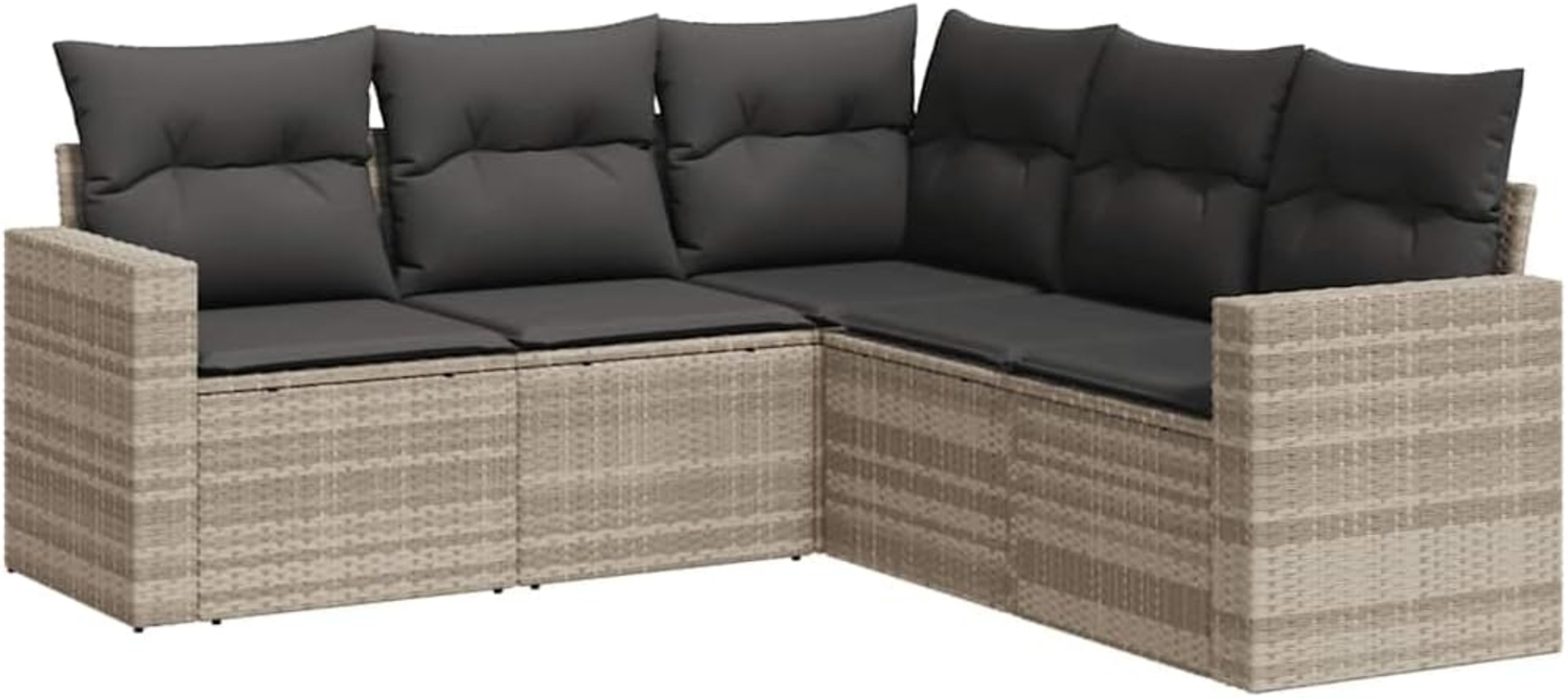 vidaXL 5-tlg. Garten-Sofagarnitur mit Kissen Hellgrau Poly Rattan 3251289 Bild 1