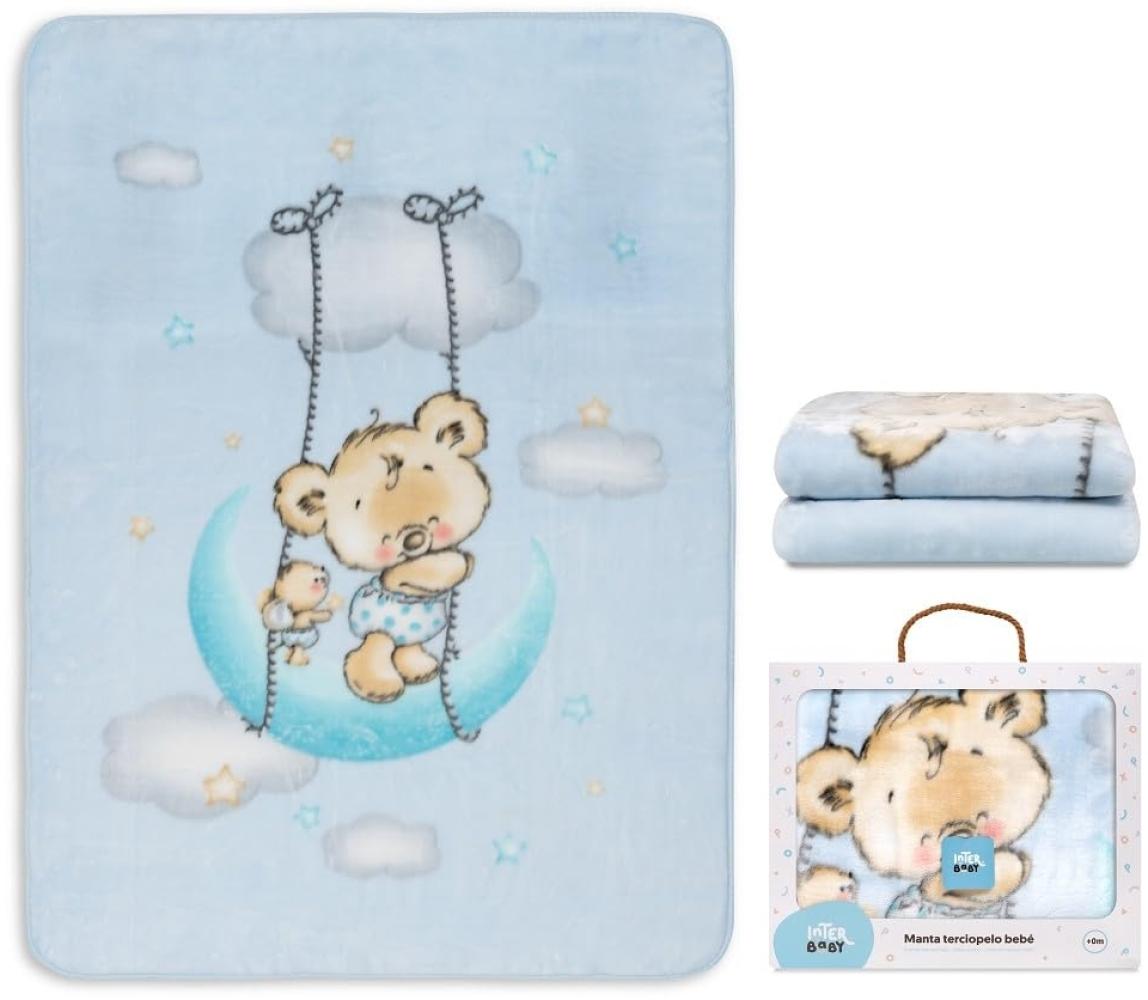 Interbaby Kinderdecke - Babydecke winter für Wiege "Osito Nube blau" · 110x140 cm · Kuscheldecke flauschig weiche decke baby für kinderbet Bild 1