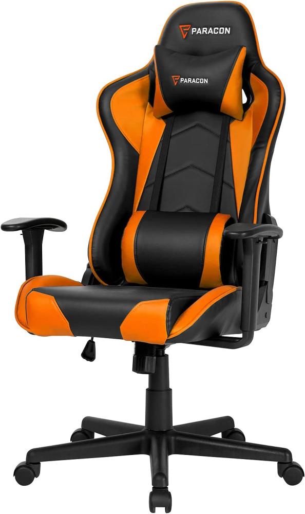 Paracon Brawler | Gaming Stuhl Bürostuhl Chefsessel Schreibtischstuhl Drehstuhl Ergonomisch mit Kippfunktion, Verstellbare Armlehnen, Kopfkissen, Nackenstützkissen, Rückenkissen | Orange Bild 1