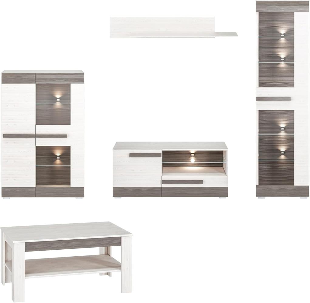 Wohnzimmer-Set "Blanco" Wohnwand 5-teilig Pinie weiß grau MDF Bild 1