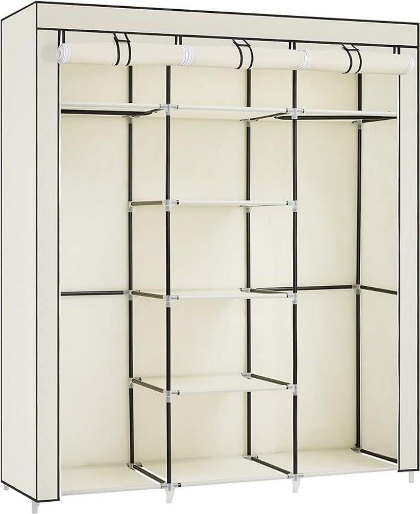 Songmics Kleiderschrank, Faltschrank, Stoffschrank, faltbare Garderobe mit 2 Kleiderstange, 175 x 150 x 45 cm, Beige RYG12M Bild 1