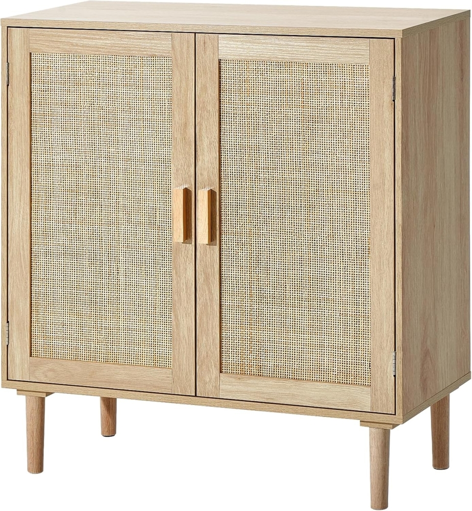 VEVOR Rattanschrank Rattankommode Aufbewahrungsschrank mit 2 magnetischen Türen & verstellbaren Regalen & Griffen, Sideboard-Buffetschrank für Flur Eingangsbereich Wohnzimmer Küche Flur Bild 1