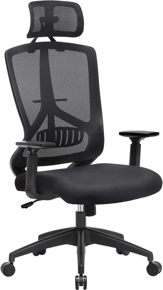 Songmics Ergonomischer Bürostuhl mit verstellbarer Kopfstütze, Netzstoff schwarz, 118,5 x 68 x 65 cm Bild 1