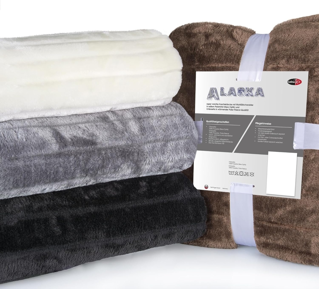 Wohndecke Alaska Kuscheldecke Sofa Felloptik Pelzimitat XXL 200x240cm natur, CelinaTex, allergikergeeignet,bügelfrei,flauschig,kuschelweich,mollig warm Bild 1