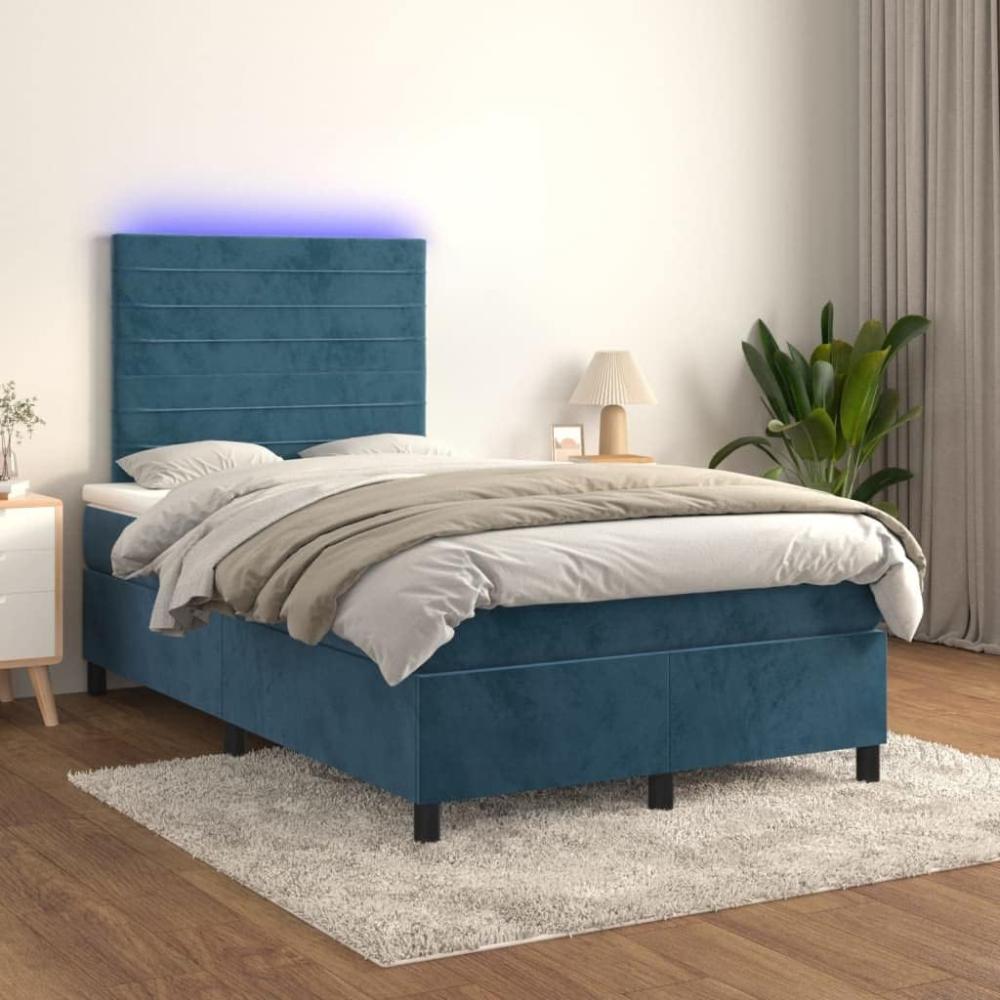 Boxspringbett mit Matratze & LED Samt Dunkelblau 120x200 cm Bild 1