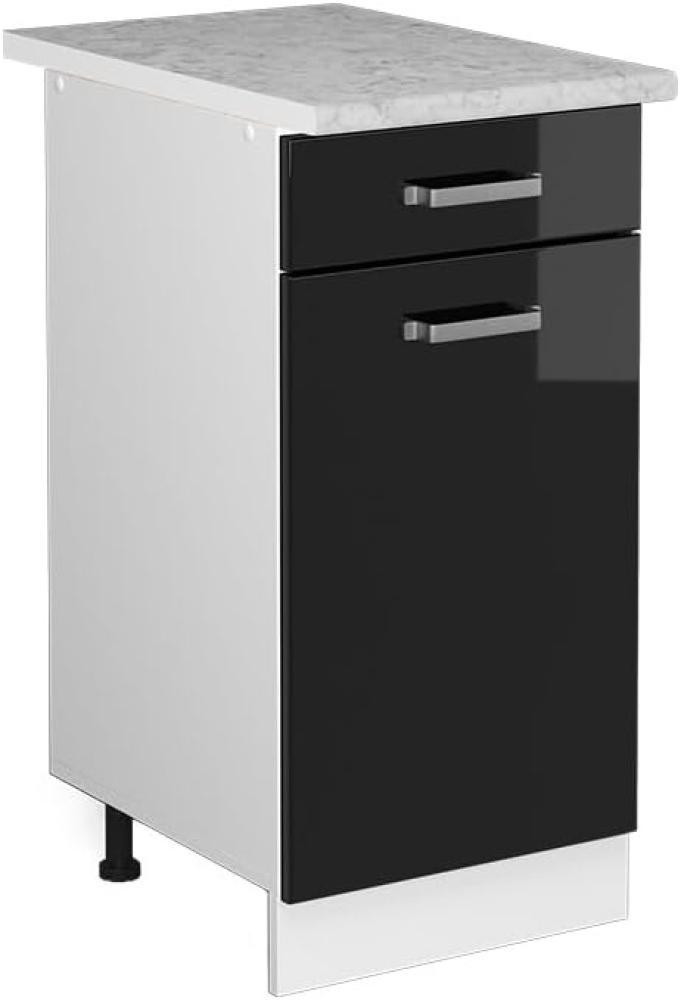 Vicco Küchenunterschrank R-Line, Schwarz Hochglanz/Weiß, 40 cm mit Arbeitsplatte Bild 1