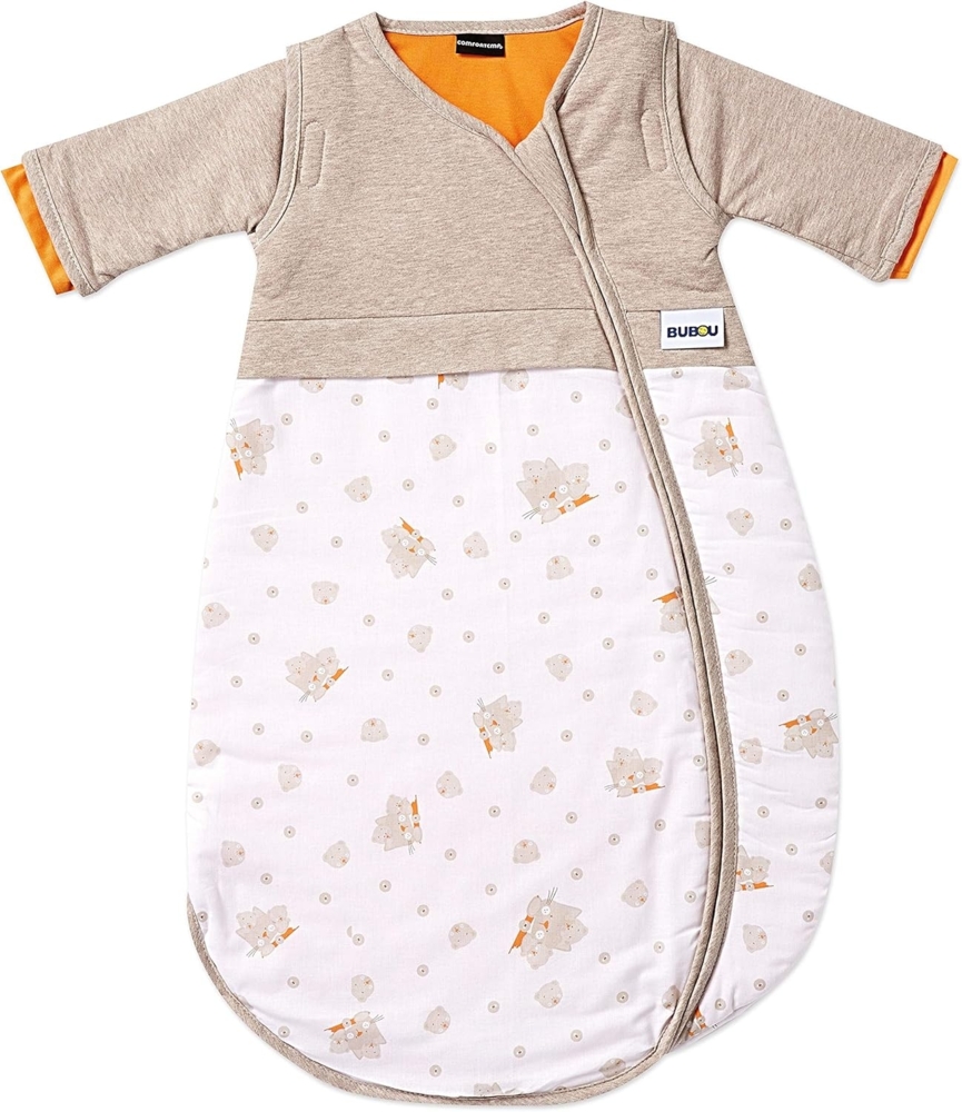 Gesslein 773097 Bubou Babyschlafsack mit abnehmbaren Ärmeln: Temperaturregulierender Ganzjahreschlafsack, Baby/Kinder Größe 110 cm, beige/weiß mit Kätzchen Bild 1