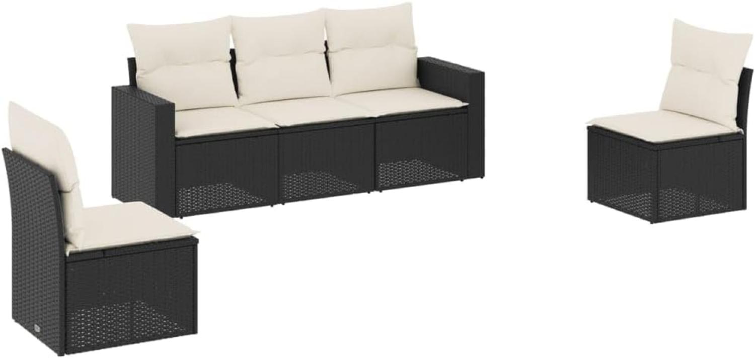 vidaXL 5-tlg. Garten-Sofagarnitur mit Kissen Schwarz Poly Rattan 3251123 Bild 1