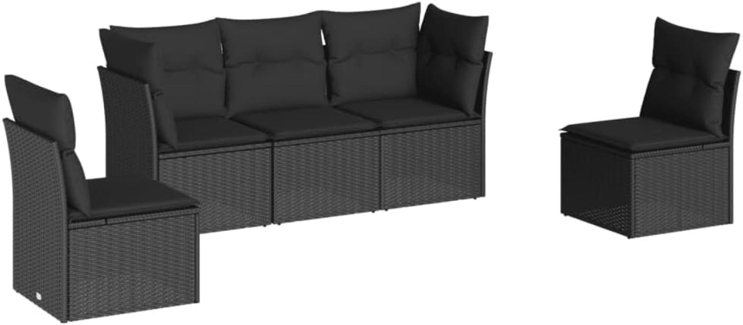 vidaXL 5-tlg. Garten-Sofagarnitur mit Kissen Schwarz Poly Rattan 3249184 Bild 1