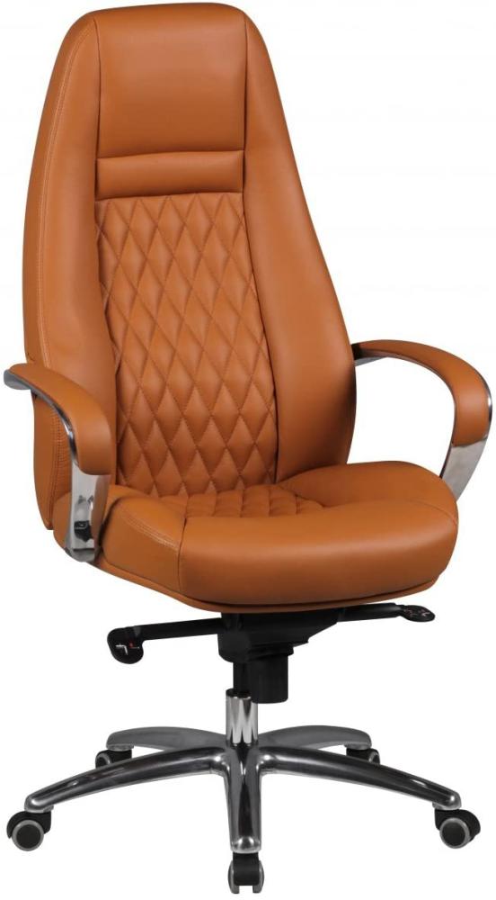 Amstyle 'Austin' Chefsessel mit Hartbodenrollen, Echt-Leder caramel, max. 120 kg Bild 1