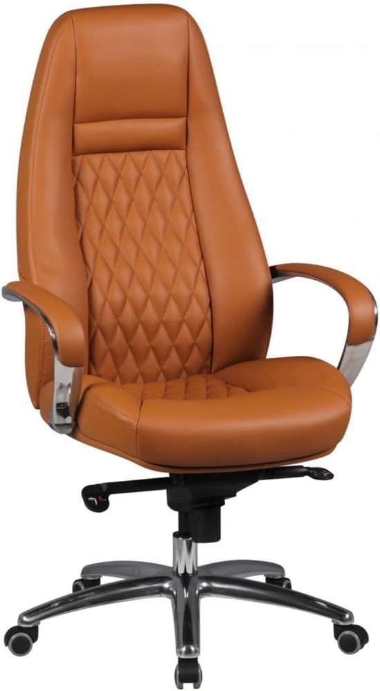 Amstyle 'Austin' Chefsessel mit Hartbodenrollen, Echt-Leder caramel, max. 120 kg Bild 1