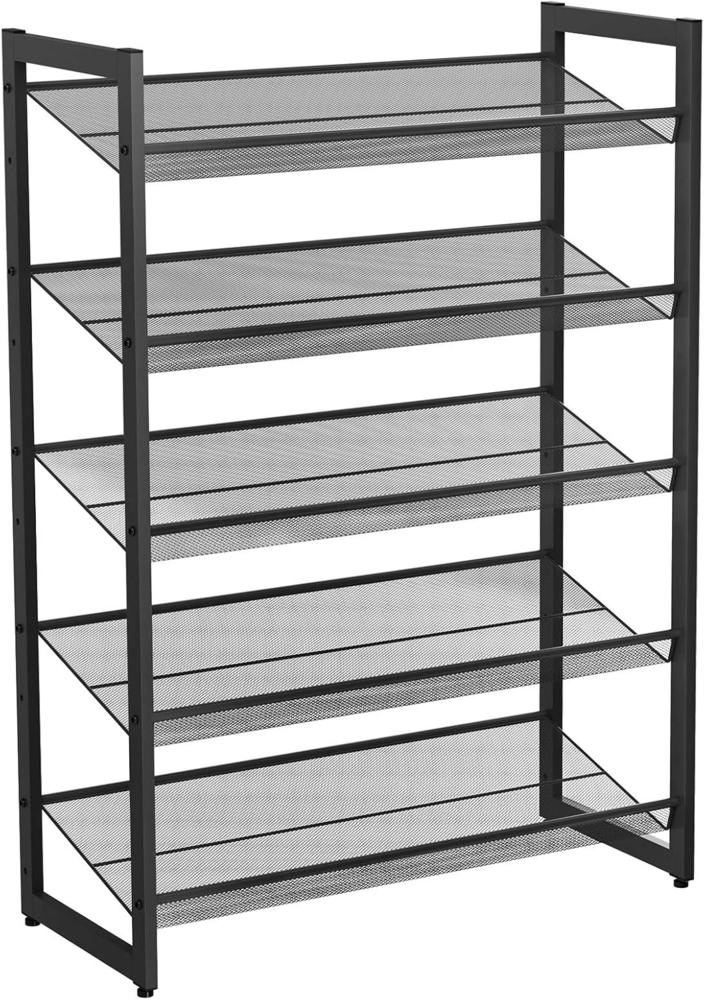 Erweiterbares Schuhregal aus Metallgewebe mit 5 Ebenen für 15-20 Paar Schuhe, Schuhständer für Flur, 74 x 104 x 30.7cm (B x H x T), Schwarz LMR005B Bild 1
