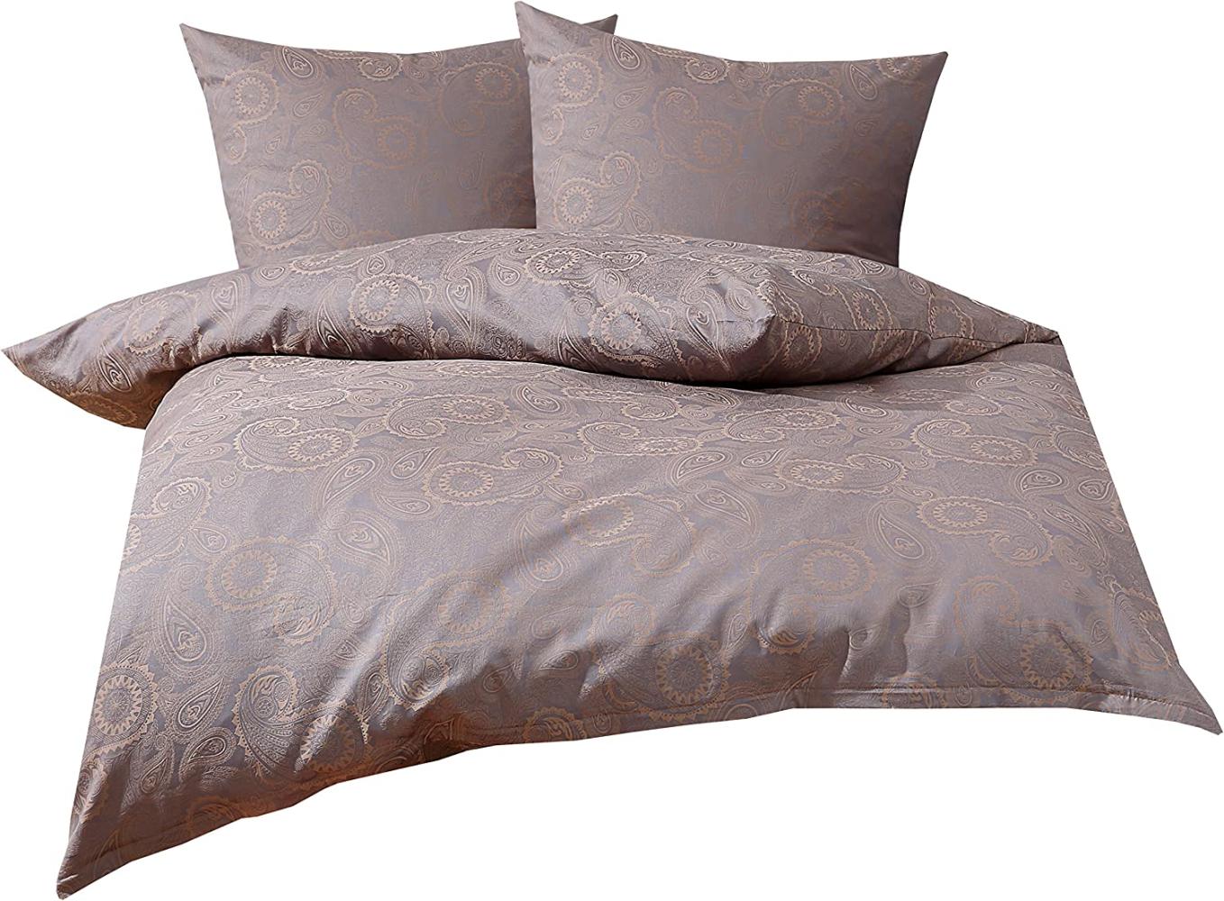 Bettwaesche-mit-Stil Mako-Satin Damast Paisley Bettwäsche "Davos" gold braun - grau Garnitur 240x220 + 2x 80x80 Bild 1