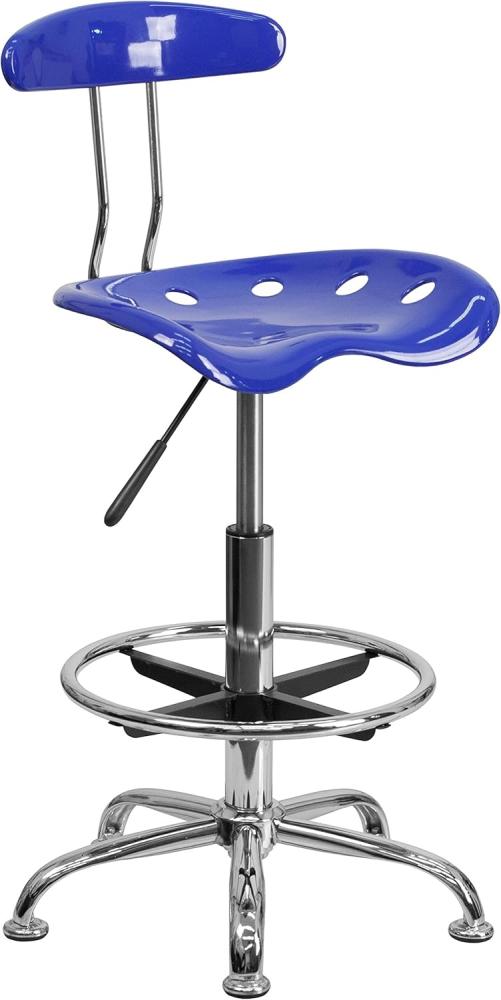 Flash Furniture Arbeitshocker mit Rückenlehne – Ergonomischer Schreibtischstuhl höhenverstellbar mit Fußring aus Metall – Bürostuhl mit Traktorsitz für Home Office – Blau 50. 8 x 43. 82 x 104. 14 cm Bild 1