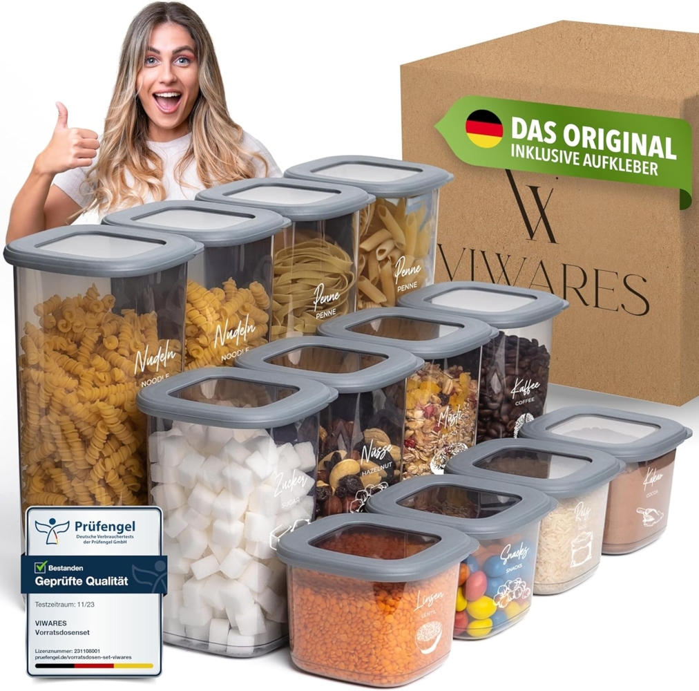 Viwares Vorratsdosen mit Deckel Luftdicht, 12er Vorratsbehälter Set BPA-Frei, Vorratsdose zur Müsli Mehl Aufbewahrung Küche, Praktische Organizer Küche, Frischhaltedosen für Lebensmittelaufbewahrung Bild 1
