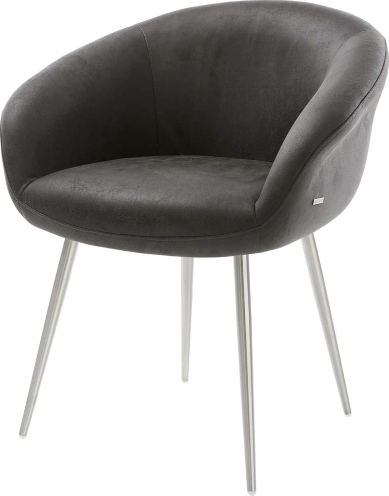 Esszimmerstuhl Vinka-Flex mit Armlehnen Mikrofaser Anthrazit Vintage 4-Fuß konisch Edelstahl Taschenfederkern Bild 1