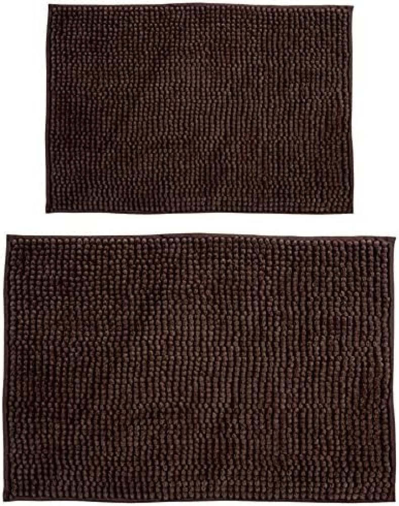 MSV Badteppich 2er Set Badvorleger Duschvorleger Chenille Hochflor Badematte 40x60 cm + 60 x 90 cm – Braun Bild 1