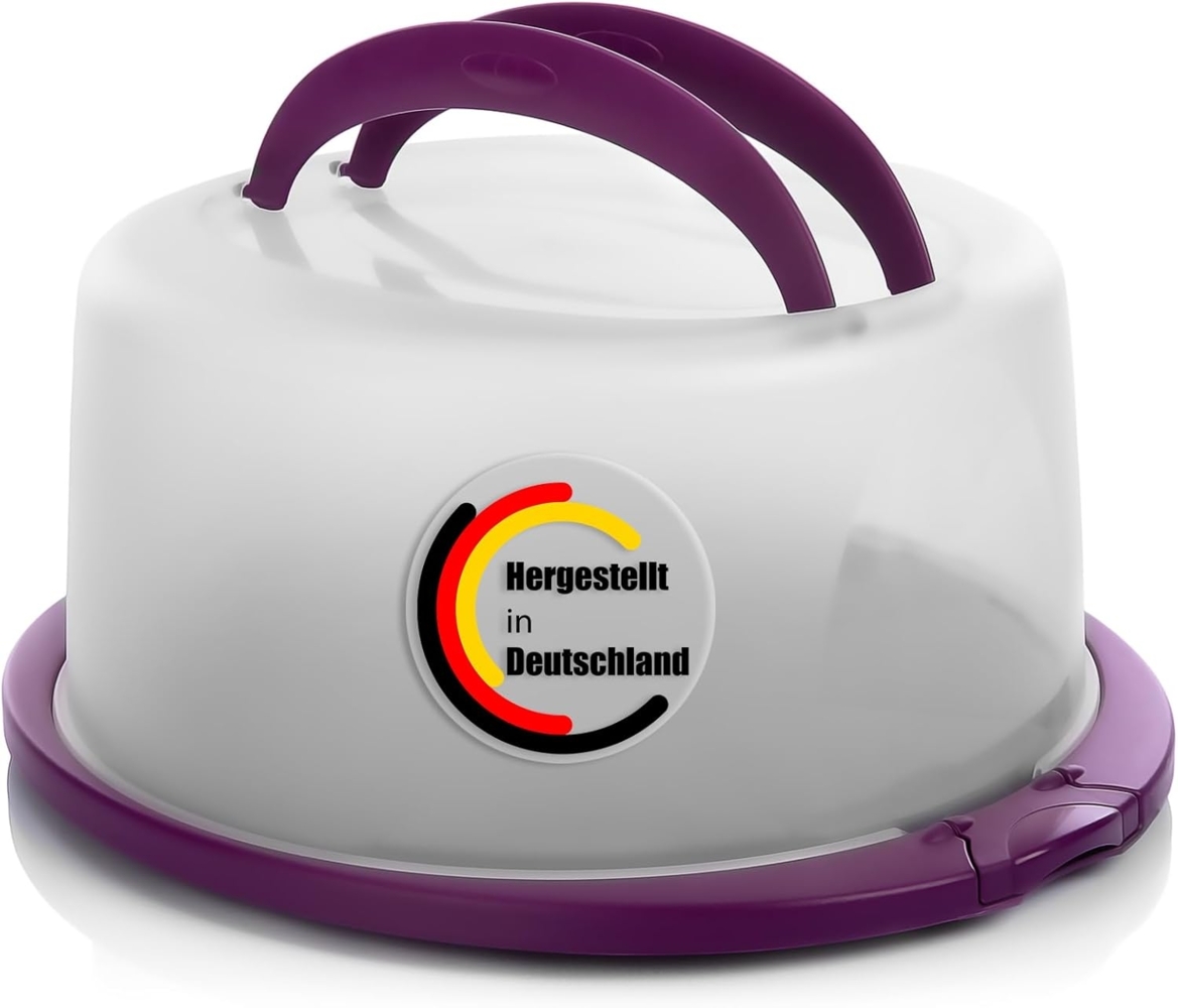 BigDean 2 Stück Kuchen Transportbox Rund in Brombeerfarbe – Tortenglocke mit Tragegriff für sicheren Transport von Backwaren – Tortenhaube Made in Germany Bild 1