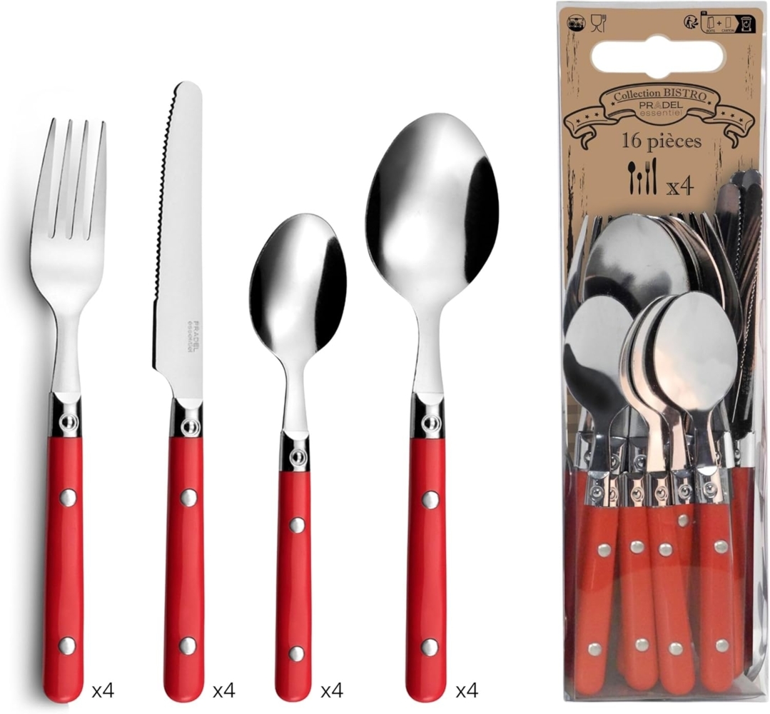 Amefa 'Saxo' Tafelbesteck, Edelstahl / Kunststoff, 16 Stücke (25 cm), Rot Bild 1