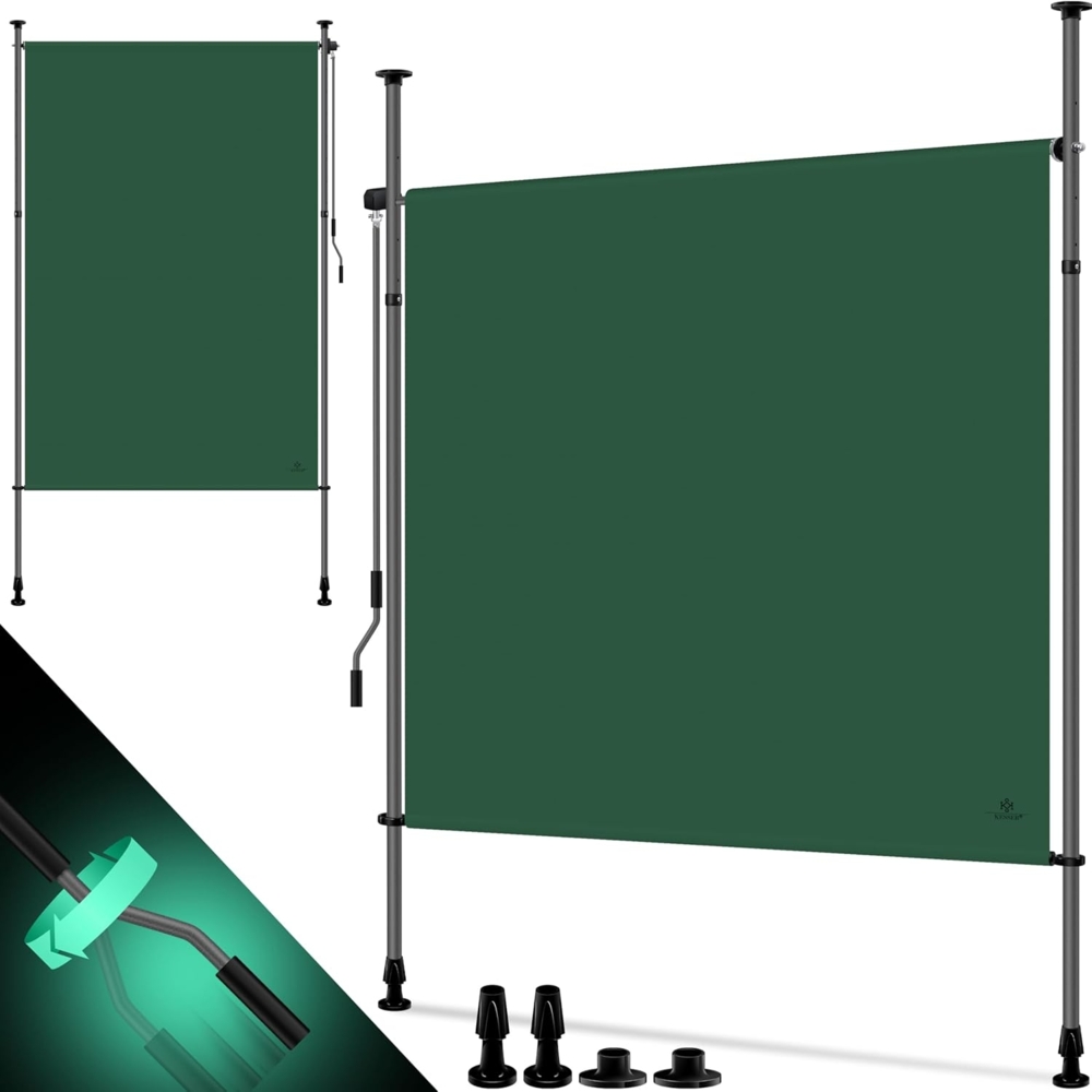 KESSER® Klemmmarkise Senkrechtmarkise außen Ausziehbar & Blickdicht | Vertikalmarkise mit Handkurbel ohne Bohren | Balkon-Sichtschutz & Windschutz für Garten & Terrasse Wasserfest Dunkelgrün, 150 x 310 cm Bild 1