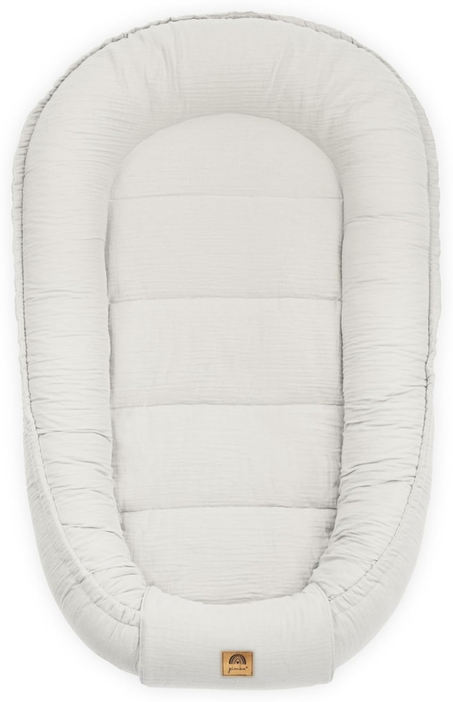 PIMKO Babynest Babynestchen für Baby Kuschelnest Babykokon für Säuglinge und Neugeborene Nestchen 60x90 cm 100% Baumwolle Musselin - Bianco Bild 1