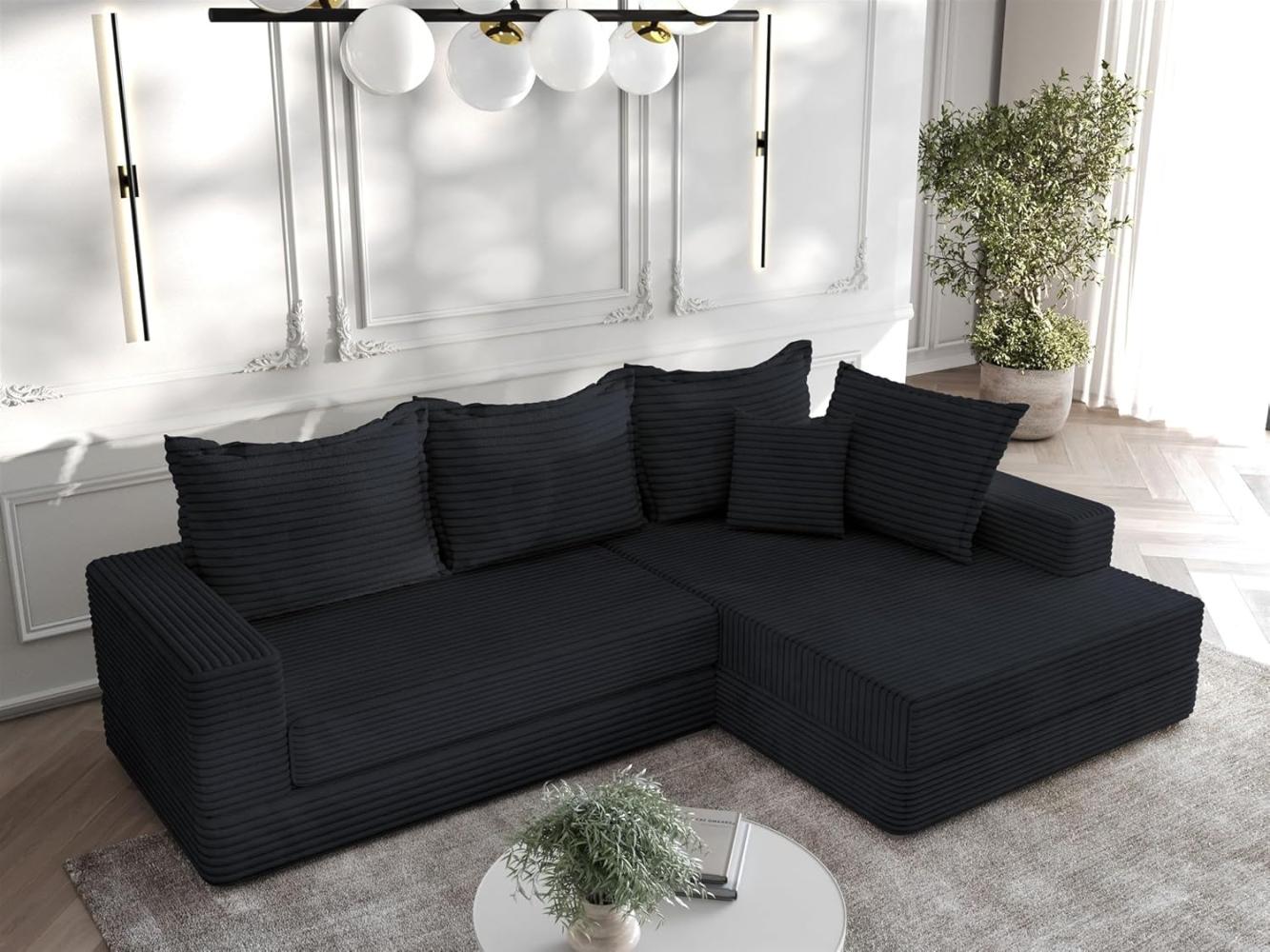 Ecksofa Couchgarnitur Sofa OSKAR in Stoff Tilia Schwarz Ottomane Rechts Bild 1