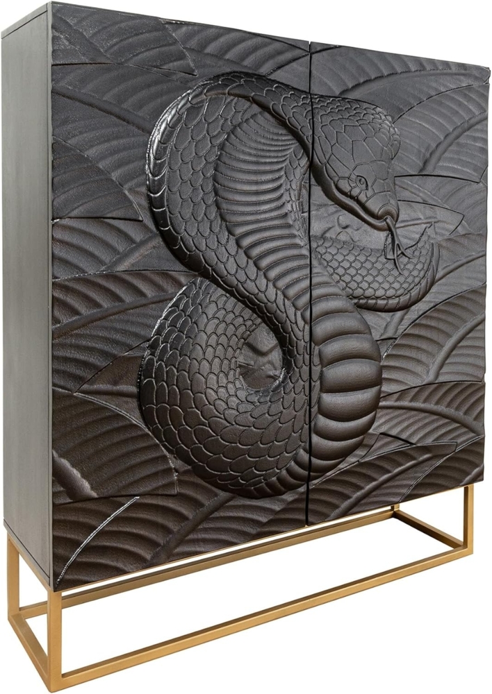 riess-ambiente Highboard SNAKE 120cm schwarz / gold · Hochschrank aus Massivholz mit 3D-Front (Einzelartikel, 1 St), grifflose Kommode aus Mangoholz · 2 Türen & 6 Fächer · Wohnzimmer Bild 1