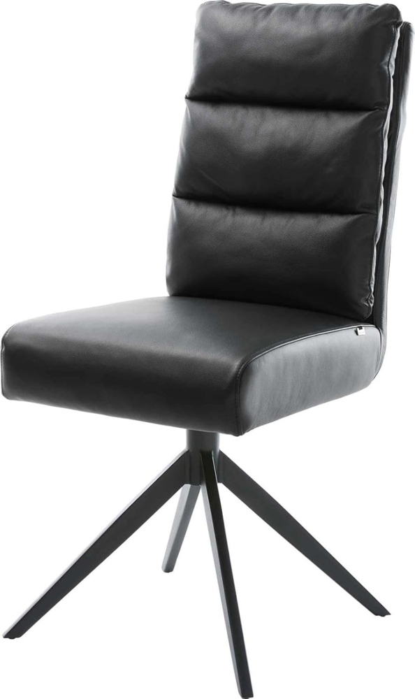 Drehstuhl Pela-Flex Echt-Leder Schwarz Kreuzgestell breit Schwarz 360° drehbar Wippfunktion Taschenfederkern Bild 1