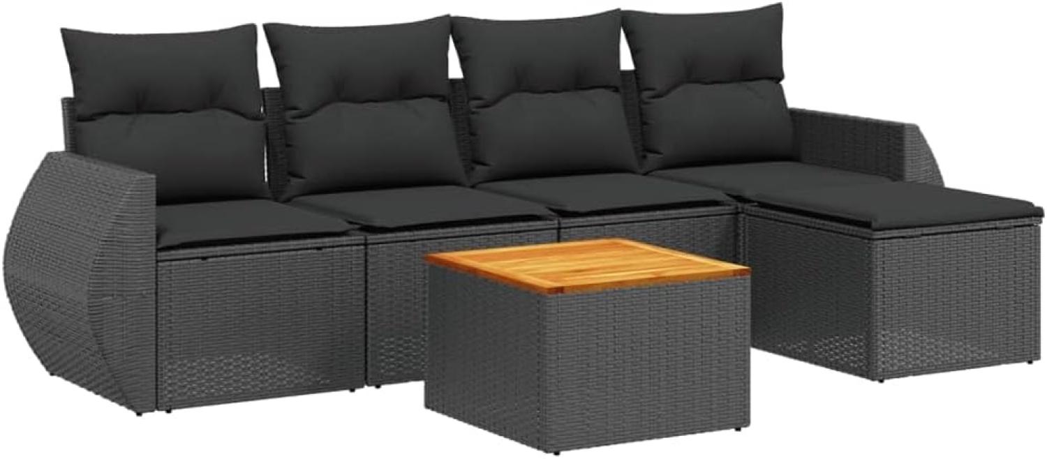 vidaXL 6-tlg. Garten-Sofagarnitur mit Kissen Schwarz Poly Rattan 3257308 Bild 1