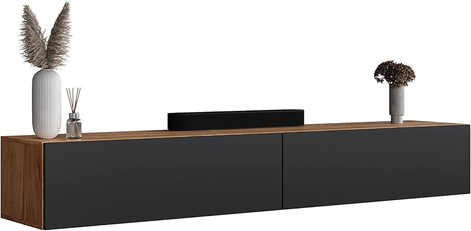 Planetmöbel TV Board 320 cm Gold Eiche/Anthrazit, TV Schrank mit 4 Klappen als Stauraum, Lowboard hängend oder stehend, Sideboard Wohnzimmer Bild 1