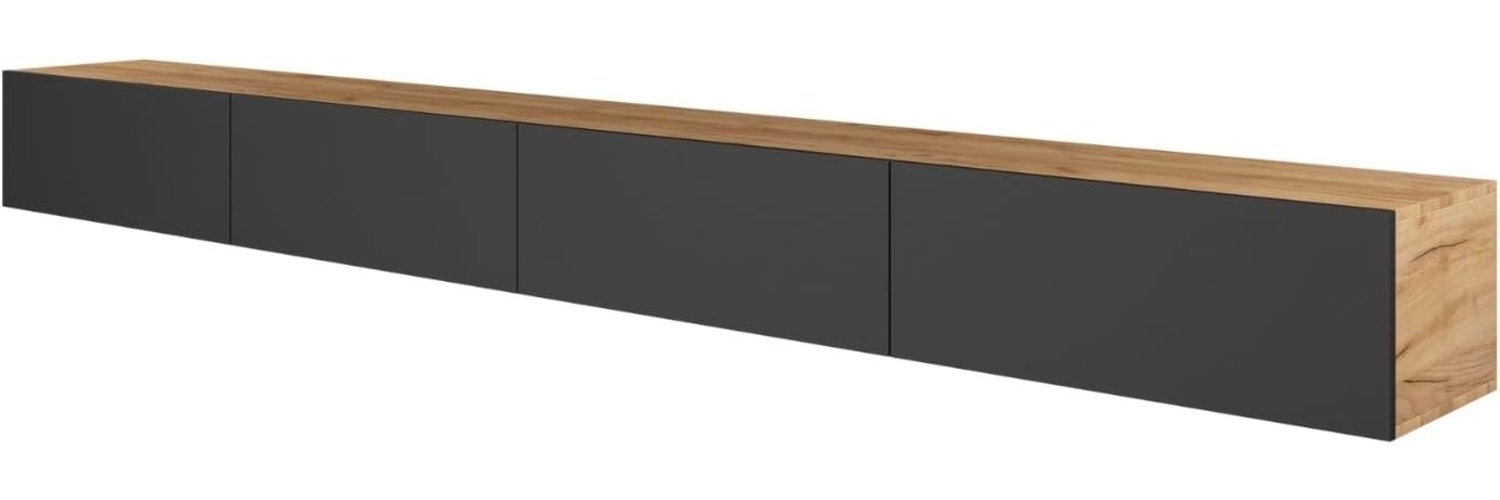 Planetmöbel TV Board 320 cm Gold Eiche/Anthrazit, TV Schrank mit 4 Klappen als Stauraum, Lowboard hängend oder stehend, Sideboard Wohnzimmer Bild 1