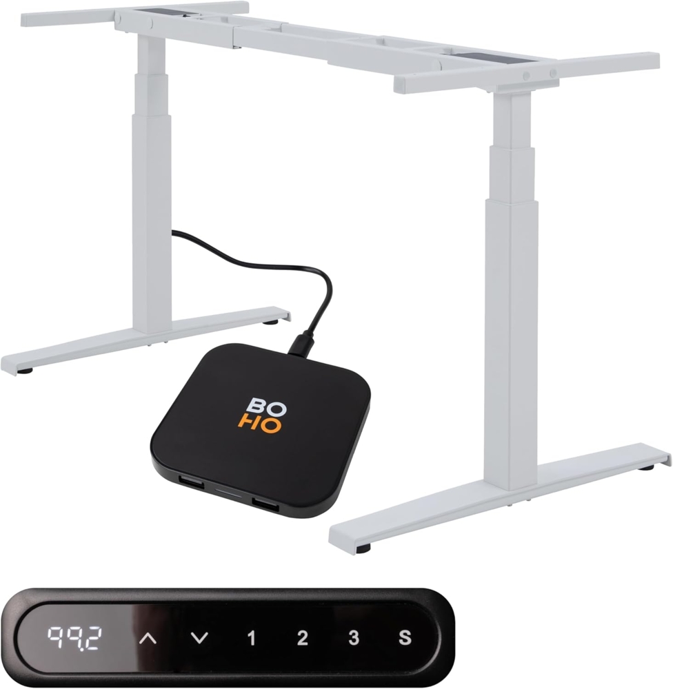 boho office® Basic Line - ultraschneller 80 mm/sek. elektrisch stufenlos höhenverstellbarer Schreibtisch in Weiß mit Memoryfunktion, Touchscreen und fortschrittlichem Kollisionsschutz Bild 1