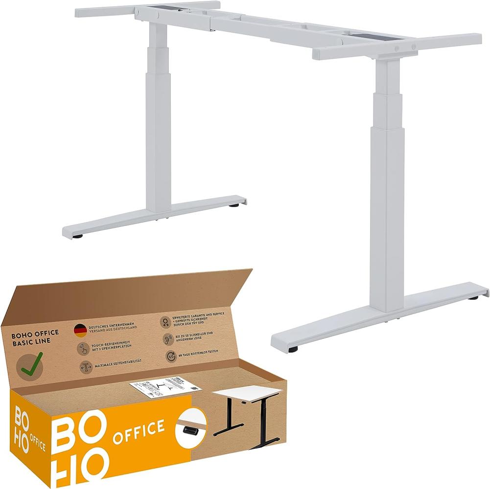 boho office® Basic Line - ultraschneller 80 mm/sek. elektrisch stufenlos höhenverstellbarer Schreibtisch in Weiß mit Memoryfunktion, Touchscreen und fortschrittlichem Kollisionsschutz Bild 1