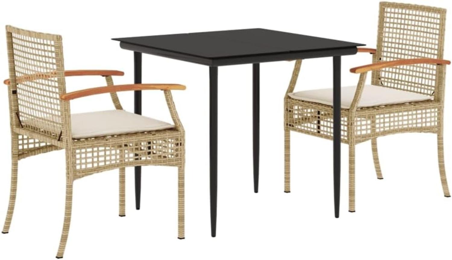 3-tlg. Garten-Essgruppe mit Kissen Beige Poly Rattan Bild 1