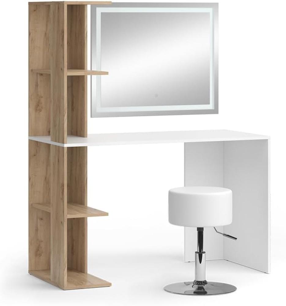 Vicco Schminktisch Tower Weiß Sonoma 122 x 55 cm mit LED-Spiegel und Hocker Bild 1