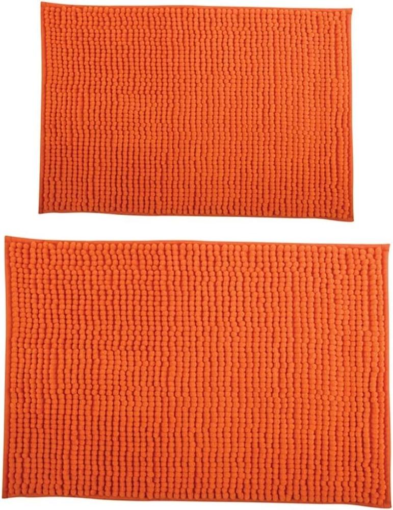 MSV Badteppich 2er Set Badvorleger Duschvorleger Chenille Hochflor Badematte 40x60 cm + 60 x 90 cm – Orange Bild 1