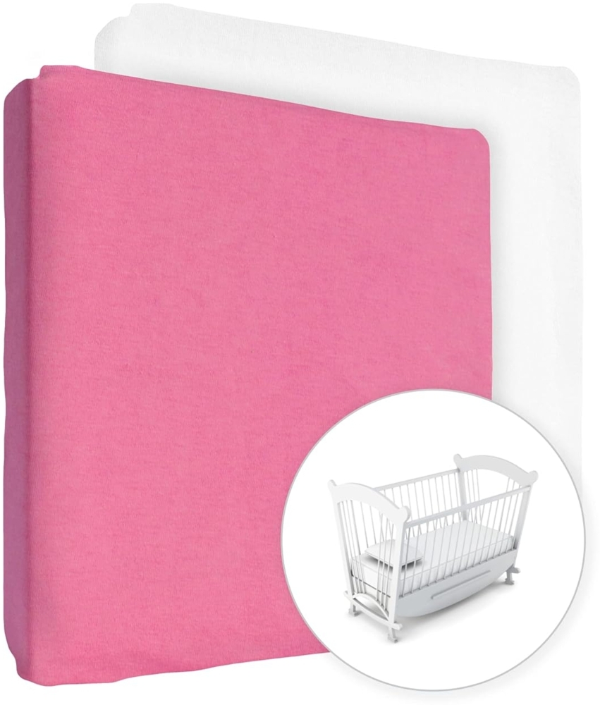 2 x Jersey Spannbettlaken 100% Baumwolle für 90x40 cm Babybett Wiege Matratze (Rosa + Weiß) Bild 1