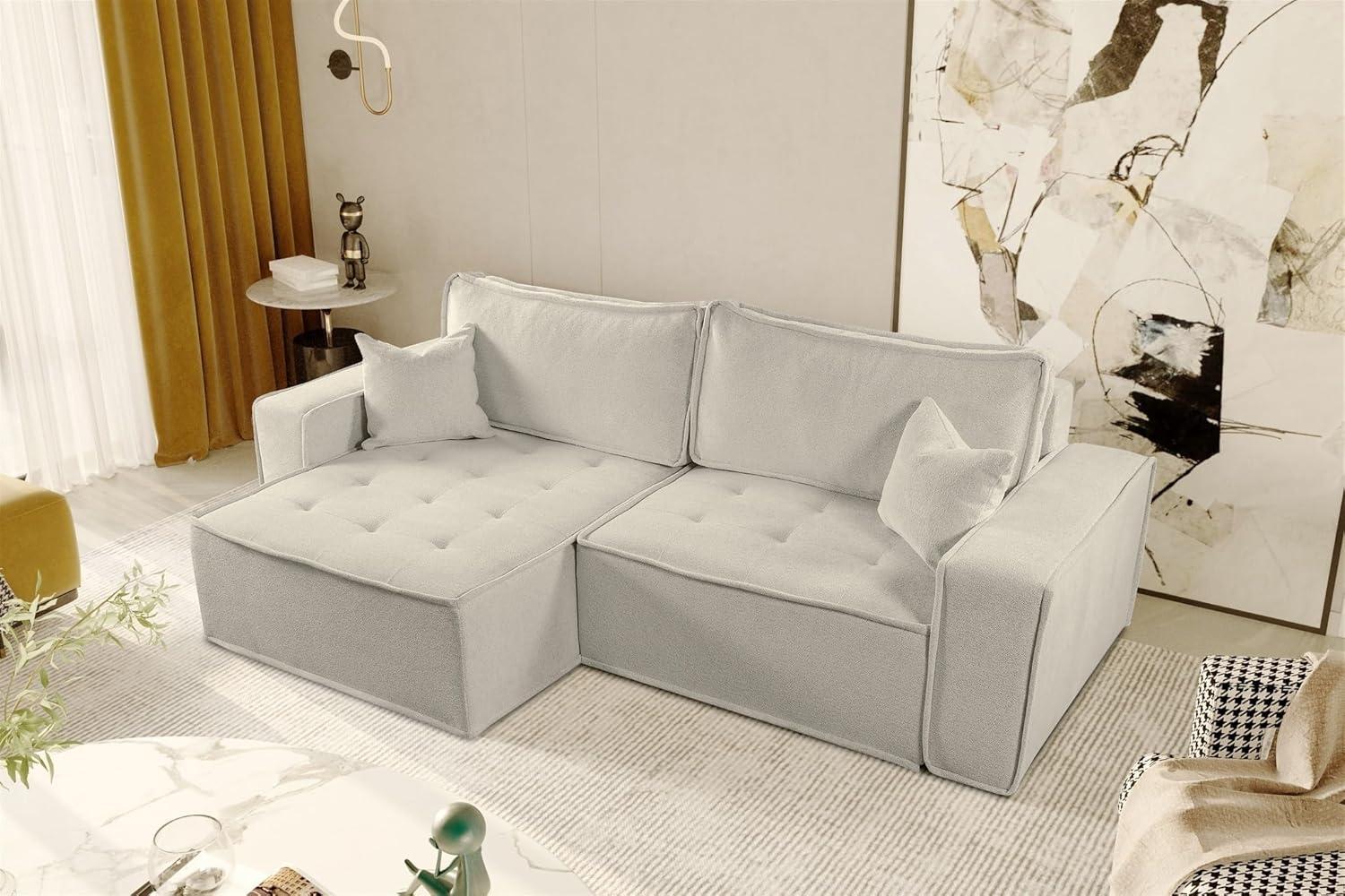 Ecksofa Schlafsofa FLOSI Stoff Raven Creme Ottomane Links Bild 1