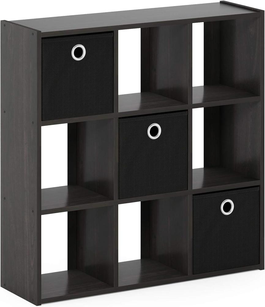 Furinno Simplistic Organizer/Regal mit 9 Fächern und 3 Einschüben, holz, Espresso/Schwarz, 20. 07x67. 82x67. 31 cm Bild 1