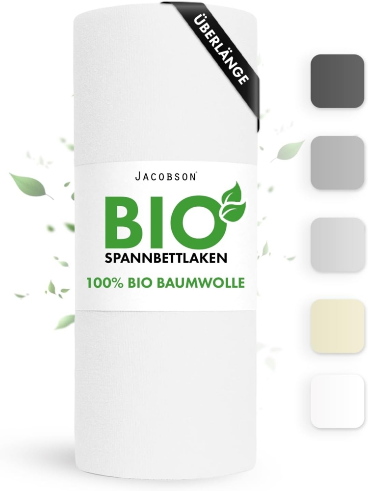 Jacobson Spannbettlaken BIO, Jersey Spannbetttuch, Bettlaken 160 g/m², 100% BIO-Baumwolle, Gummizug: rundum, GOTS zertifiziert Bild 1