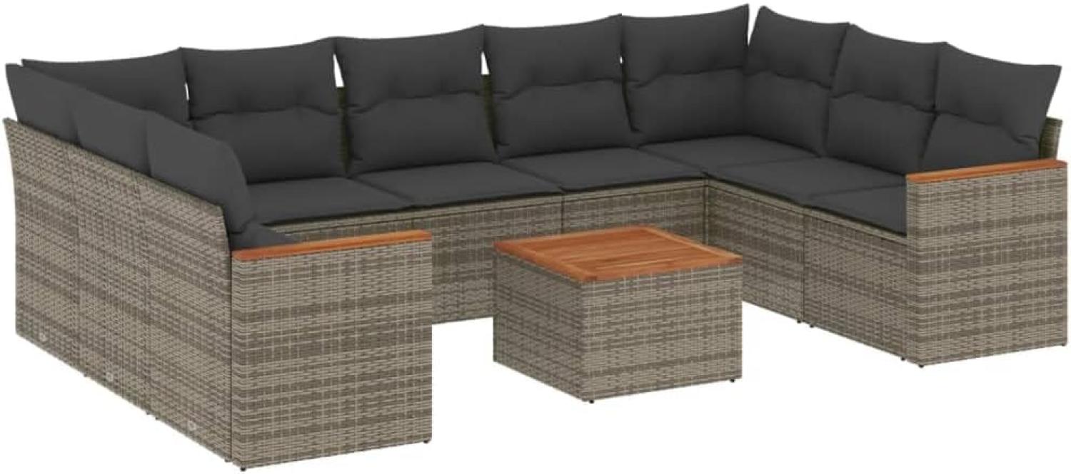 vidaXL 10-tlg. Garten-Sofagarnitur mit Kissen Grau Poly Rattan 3258686 Bild 1