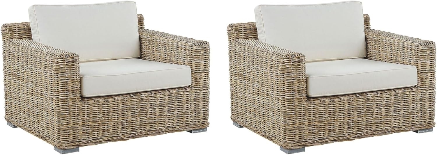 Gartensessel 2er Set ARDEA Rattan Hellbraun Bild 1