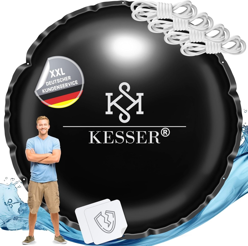 KESSER® Poolkissen Winter | Poolabdeckung mit Doppelnaht Whirpools | Luftkissen Pool Abdeckung Überwinterung | Abdeckung Einbaupools Winter | PVC wasserdicht & UV-beständig mit 4x Seile Schwarz, 400cm, Rund Bild 1