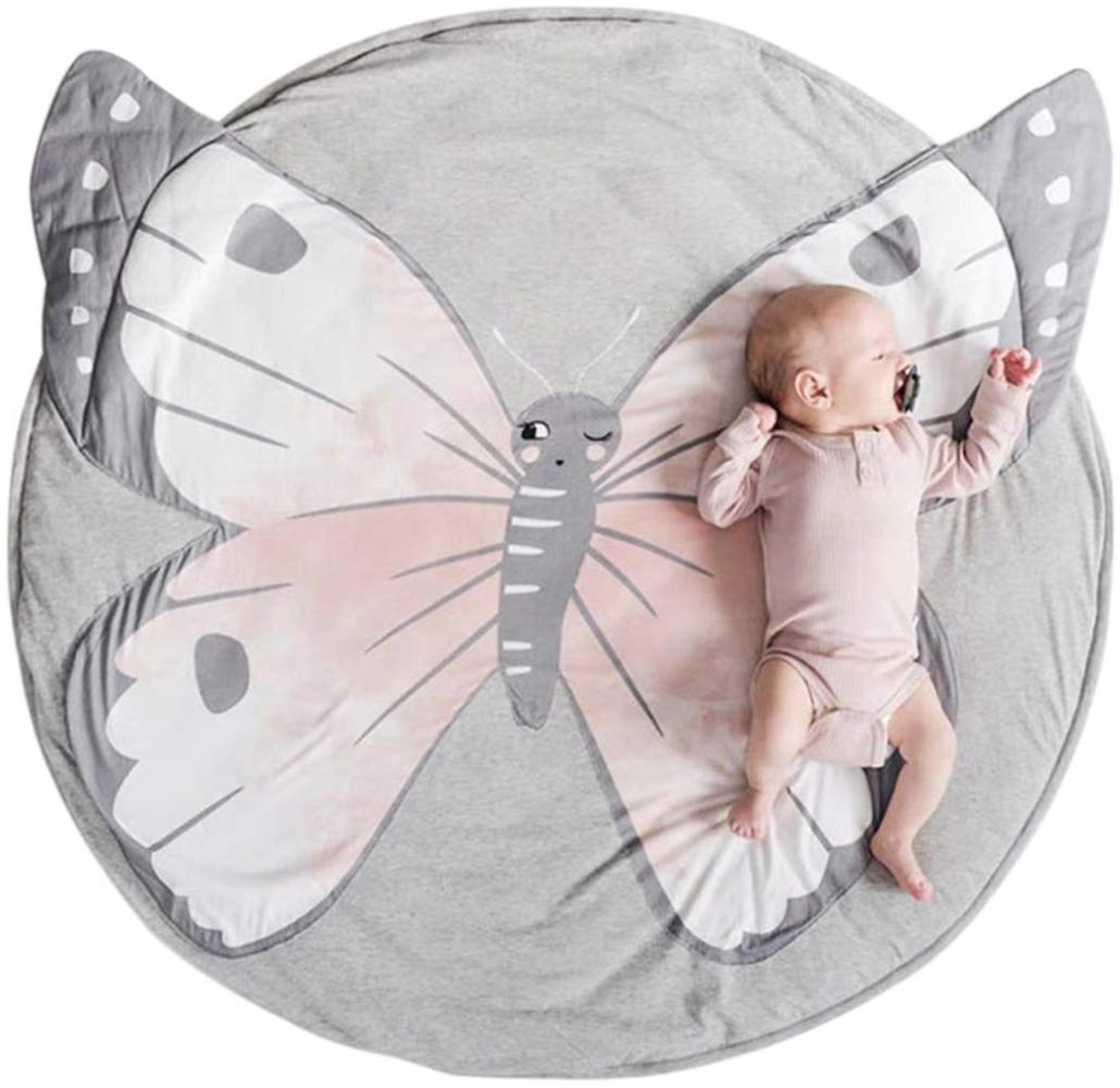 Krabbeldecke für Baby, Schmetterling Krabbeldecke Kinder Spieldecke Baumwoll Weicher Teppich Kissen Runde Decke Bild 1