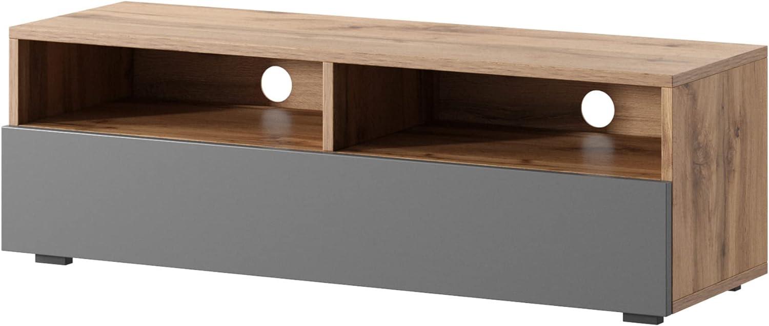 Selsey REDNAW - TV-Schrank/modernes TV-Board für Wohnzimmer, stehend/hängend, 100 cm breit (Wotan Eiche Matt/Grau Hochglanz ohne LED) Bild 1