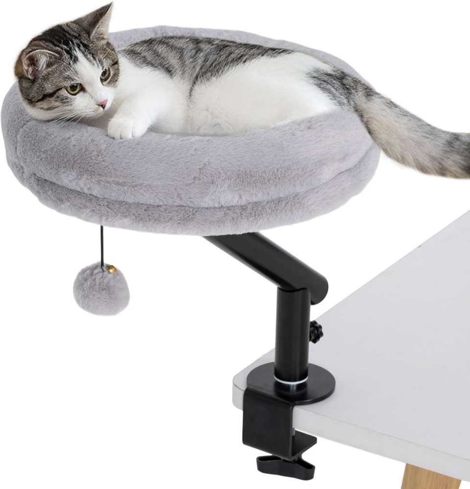 PawHut Tierbett Katzenbett für Schreibtisch mit 360°Drehung, verstellbarer Höhe, Polyester, mit abnehmbarem, maschinenwaschbarem Bett, für Katzen unter 6 kg, Grau Bild 1