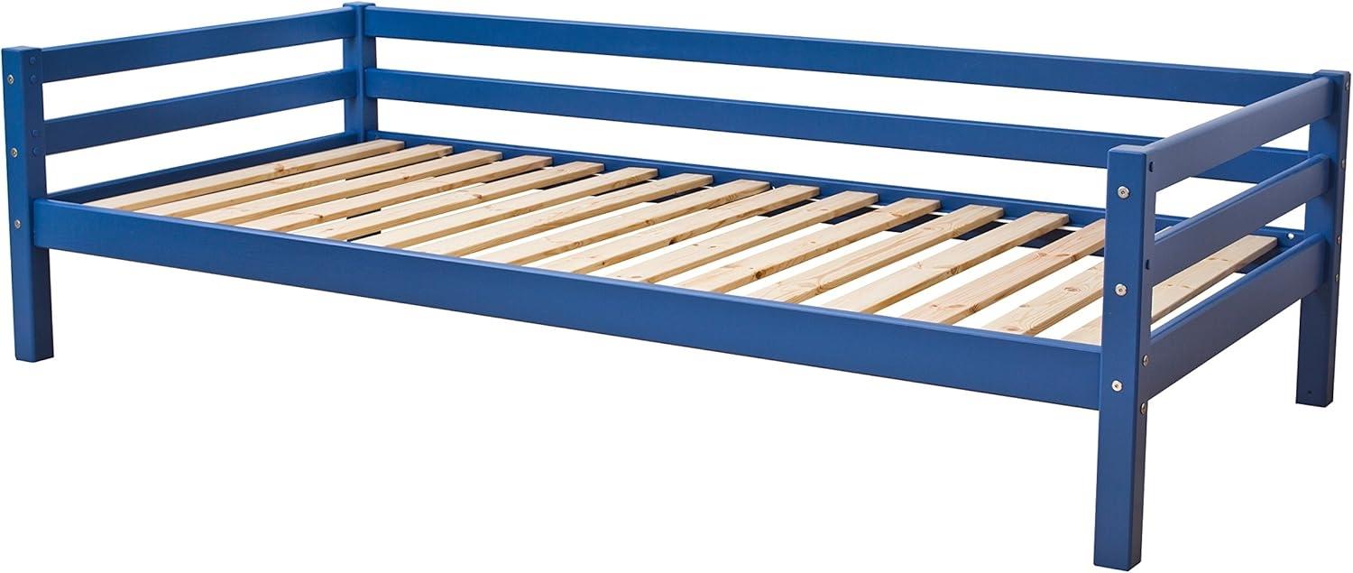 Hoppekids 'BASIC My Color' Einzelbett 90×200 cm, Blau, inkl. Rollrost, mit Rückenleiste, nachhaltig Bild 1
