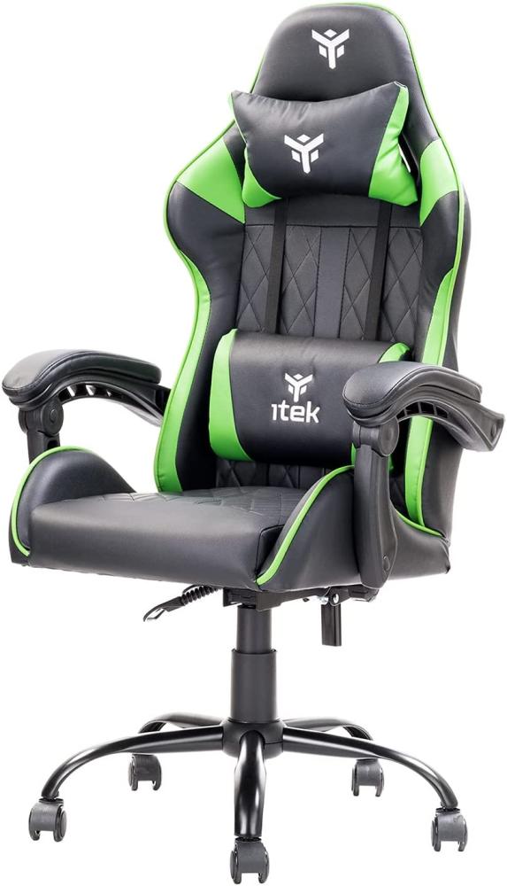 iTek Gaming Chair Rhombus PF10, Polyvinylchlorid, Schwarz – Grün, Normale Bild 1